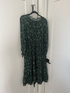 Zara Dark Green & Black Floral Midi Dress